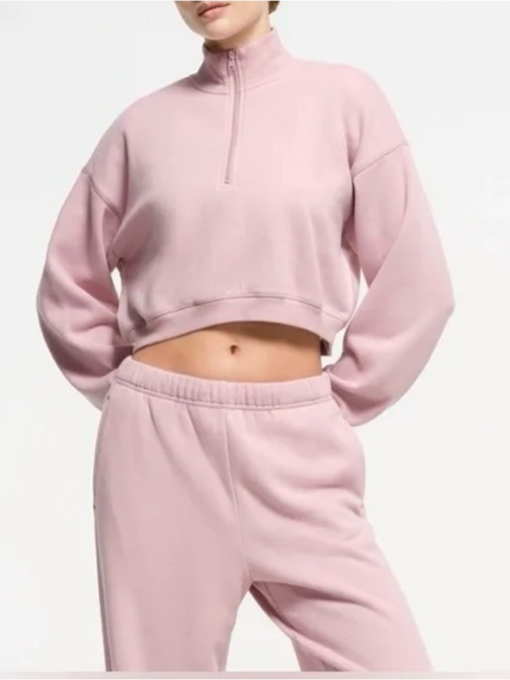 SKIMS Cotton Cropped Half-Zip Sweatshirt in Dusk - Picture 2 of 6